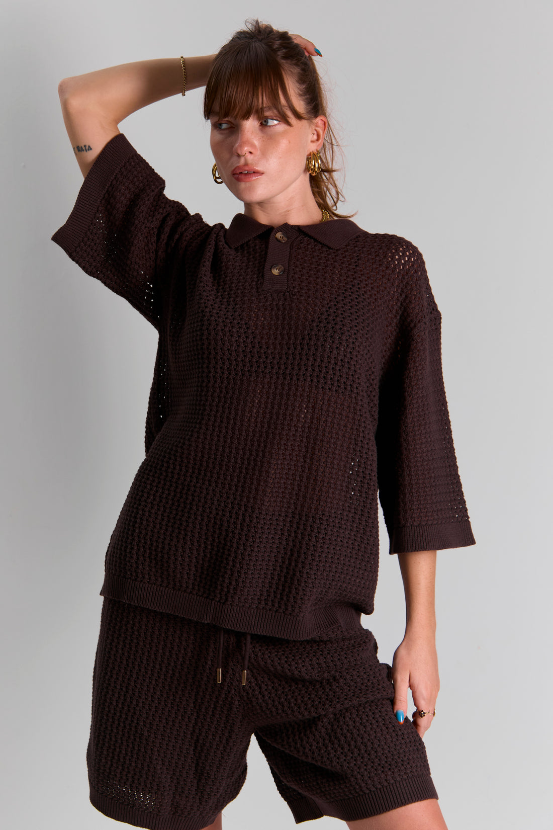 Brown Crochet Polo
