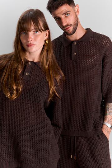 Brown Crochet Polo