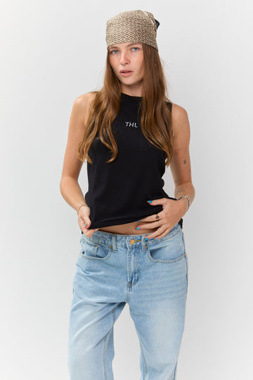 Men's Black Ribbed Cotton Tank Top