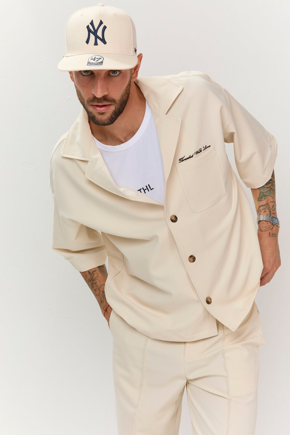 Beige Button-Up Shirt